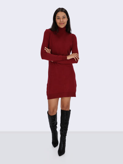 High Cowl Knit Mini Dress