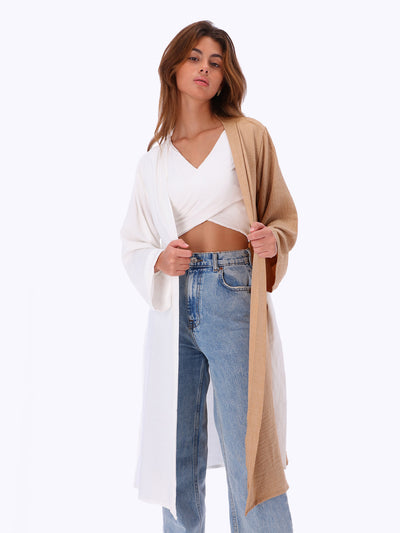 Leocansa Womens Bi-Tone Linen Cardigan