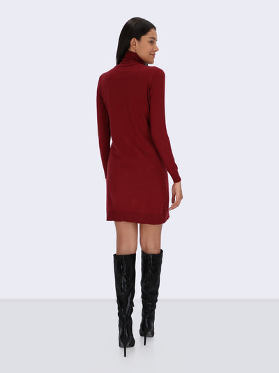 High Cowl Knit Mini Dress