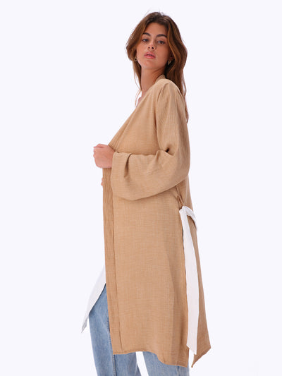 Leocansa Womens Bi-Tone Linen Cardigan