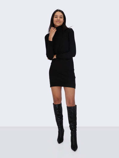 High Cowl Knit Mini Dress