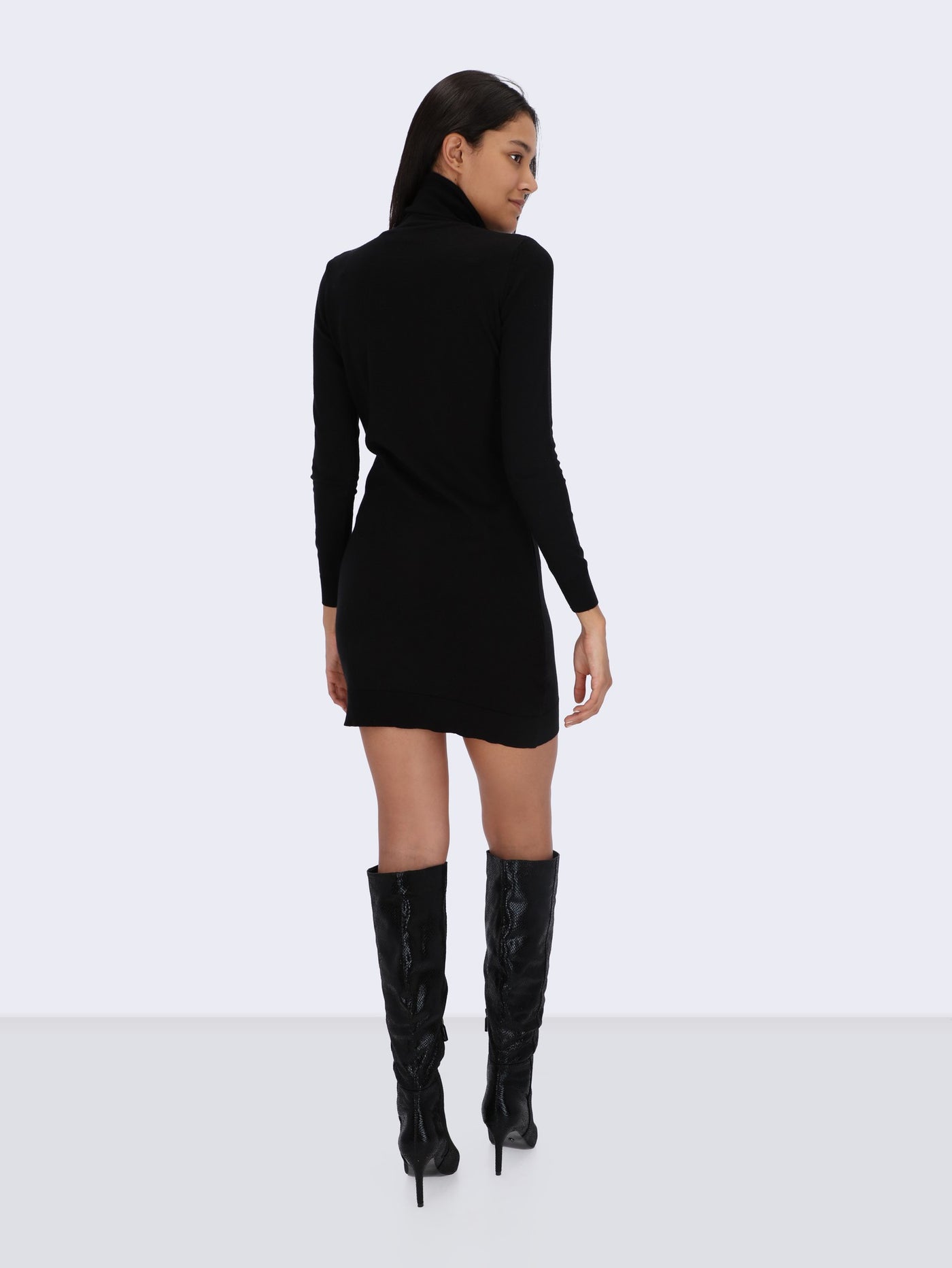 High Cowl Knit Mini Dress