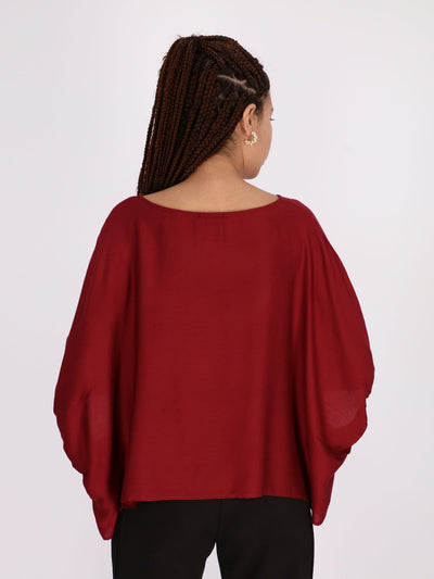 OR Tops & Blouses Tibetan Red - V66 / S Batwing Sleeves Basic Blouse