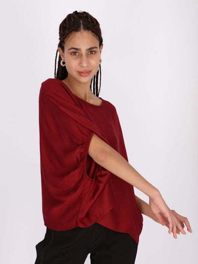 OR Tops & Blouses Tibetan Red - V66 / S Batwing Sleeves Basic Blouse