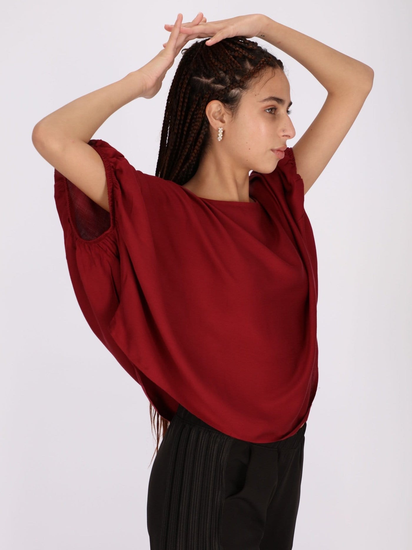 OR Tops & Blouses Tibetan Red - V66 / S Batwing Sleeves Basic Blouse