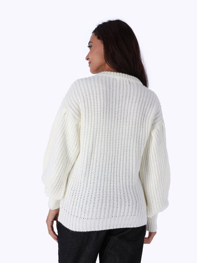 Knitted Pullover - Puff Sleeves