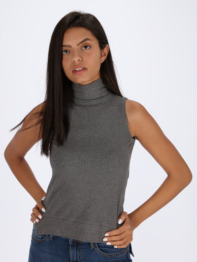 OR Tops & Blouses H.Med.Grey / L Ribbed Sleeveless High Neck Top