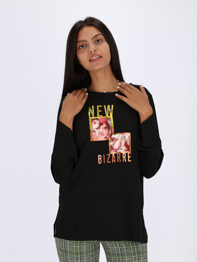 OR Tops & Blouses Black / L Front Print Bell Long Sleeve Top