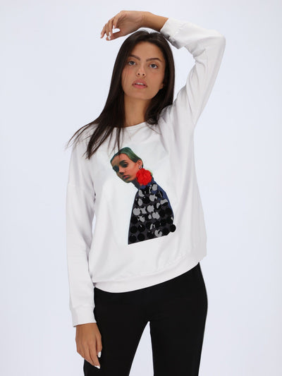 OR Sweatshirts & Hoodies White / L Front Embroidered Print Sweatshirt