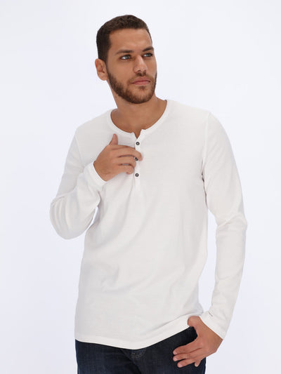 OR T-Shirts WHITE / L Henley T-shirt with Long Sleeves