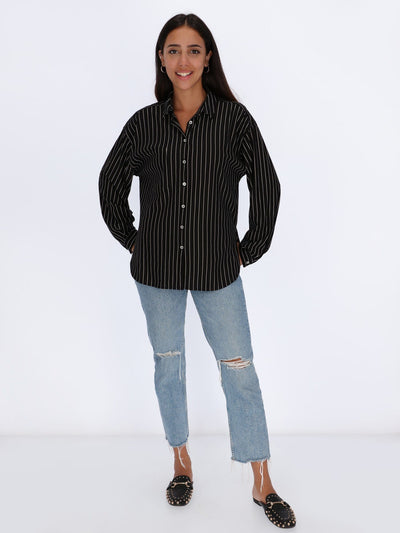 OR Tops & Blouses Thin Vertical Stripes Long Sleeve Shirt