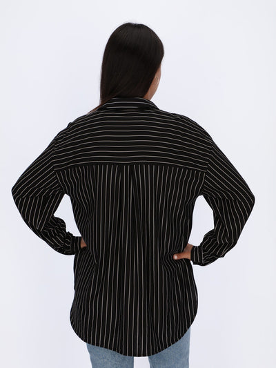 OR Tops & Blouses Thin Vertical Stripes Long Sleeve Shirt