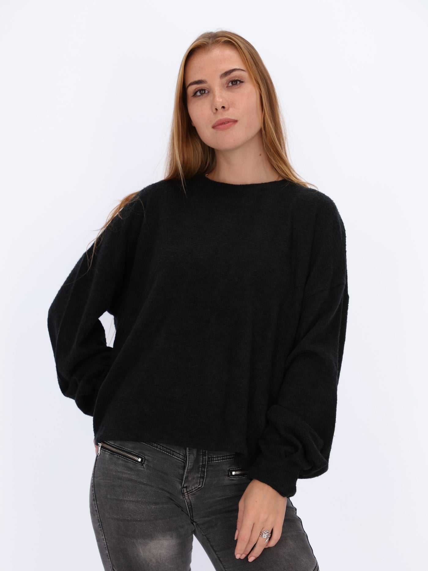 Basic Knit Pullover with Loose Sleeves