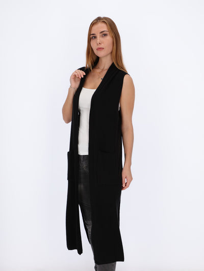 Full Length Sleeveless Open Cardigan