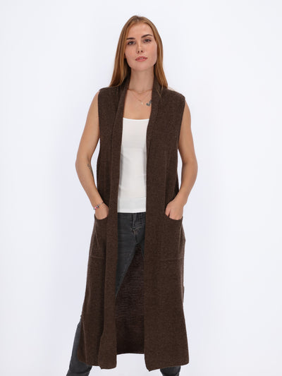 Full Length Sleeveless Open Cardigan