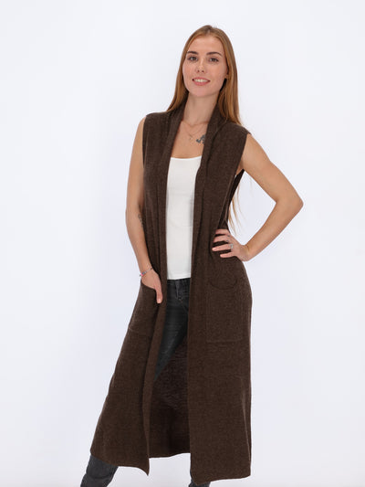 Full Length Sleeveless Open Cardigan