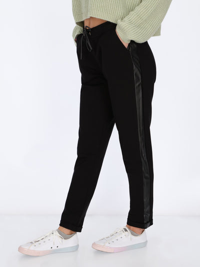 Leather Side Panels Fleece Jogger Pants