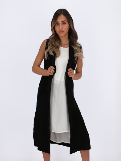 Long Length Slit Sides Opened Cardigan