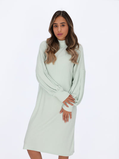 Mid-Length Dress with Puff Sleeves