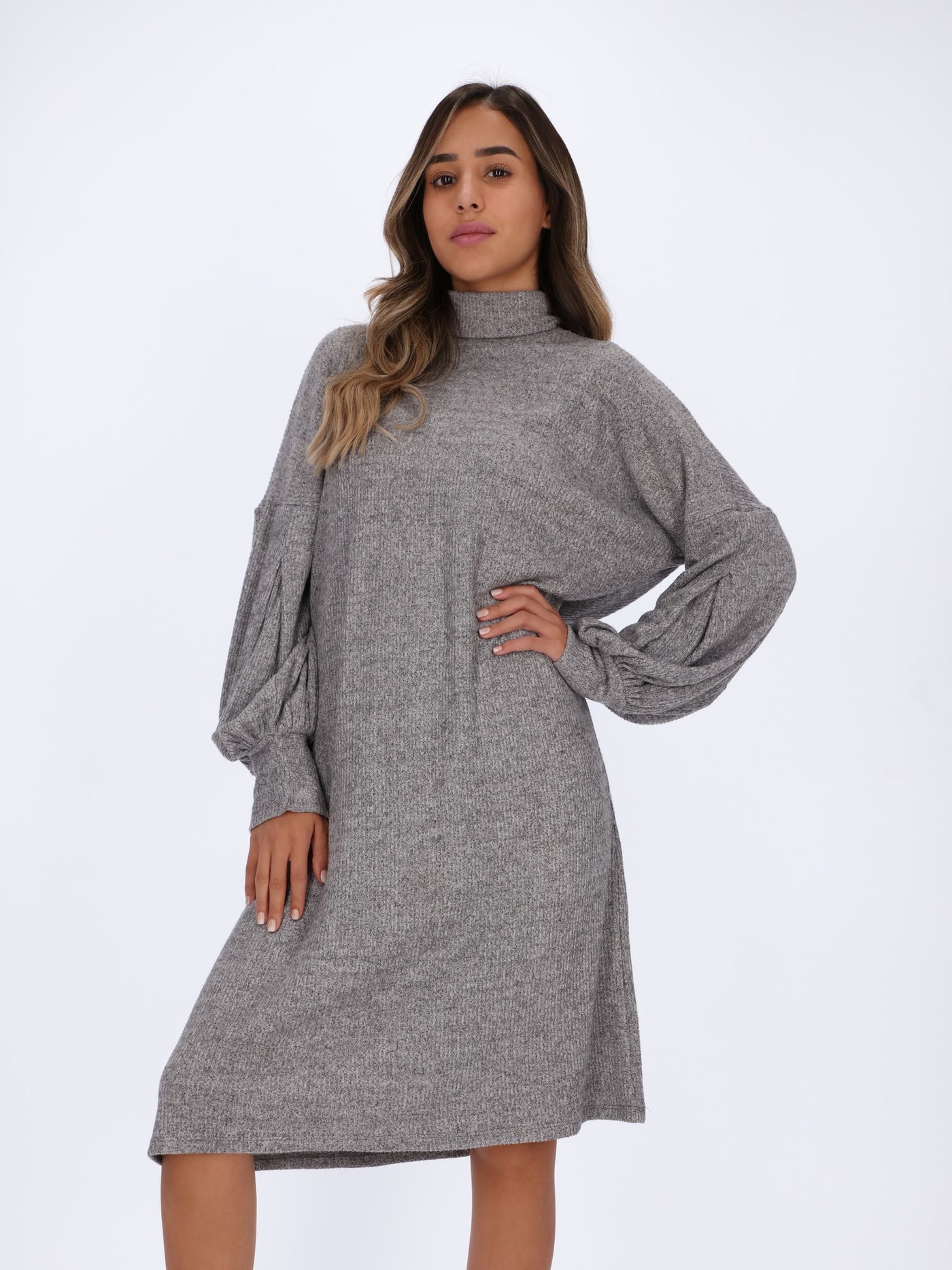 Mid-Length Dress with Puff Sleeves