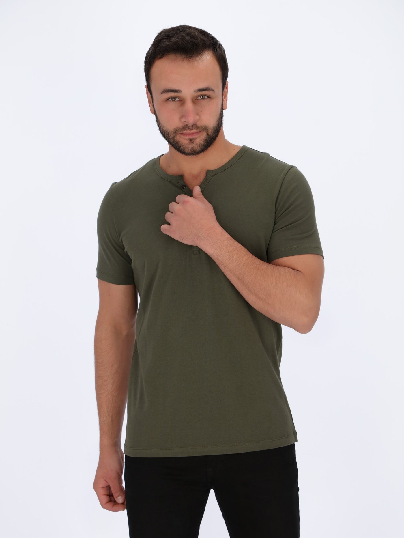 Henley Neck Basic T-Shirt