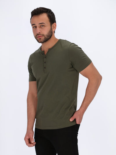 Henley Neck Basic T-Shirt