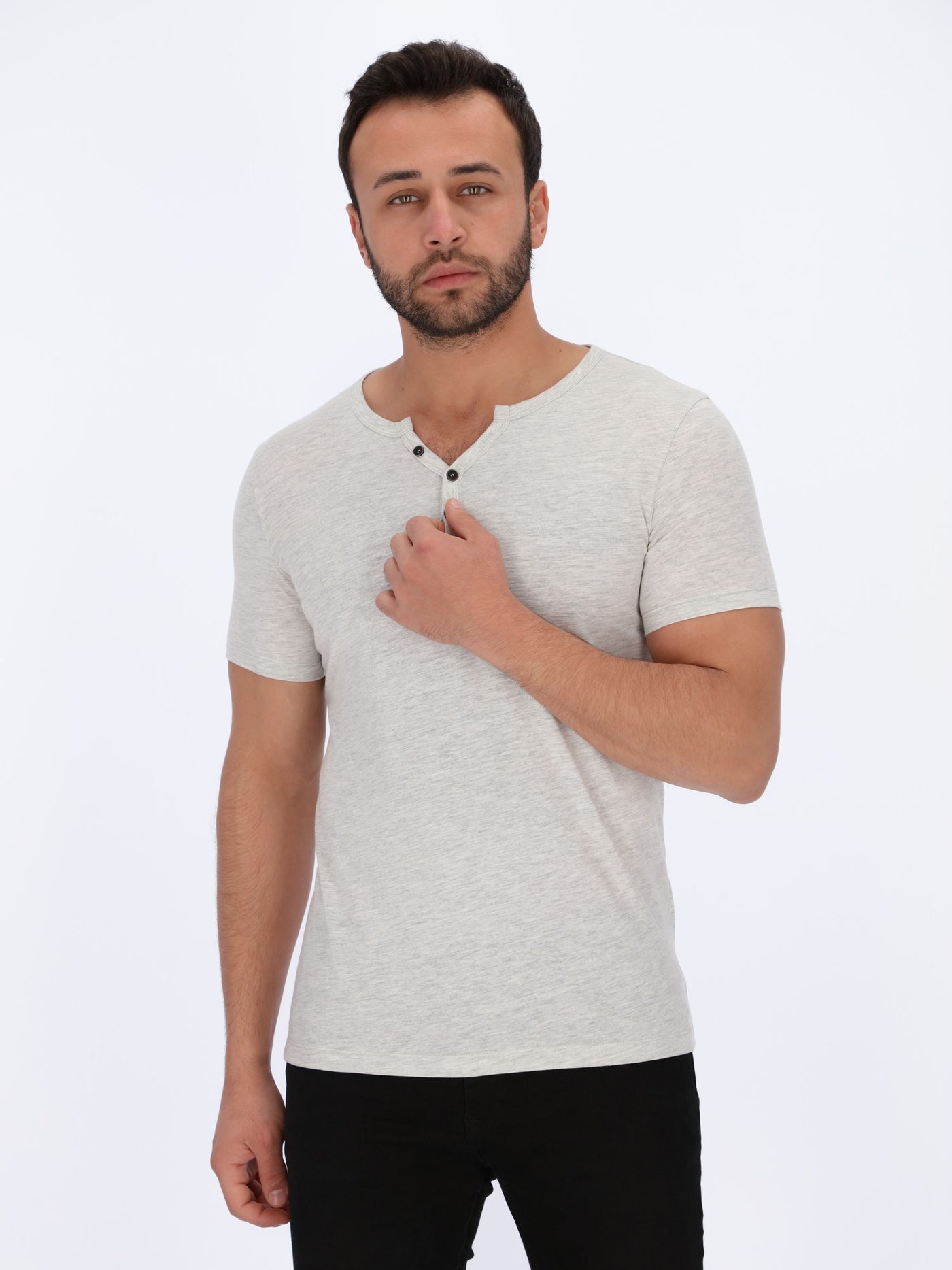 Henley Neck Basic T-Shirt