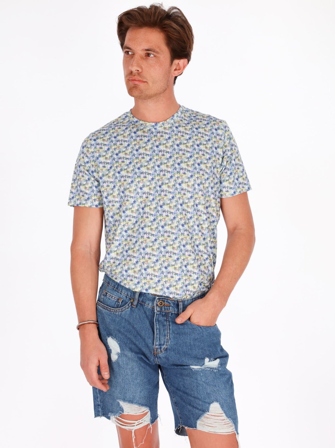 Daniel Hechter T-Shirts Blue / S All-Over Palm Print Round Neck Short Sleeve T-Shirt