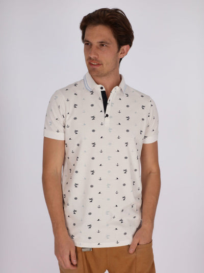 OR Polos White / S Caribbean Pattern Polo Shirt