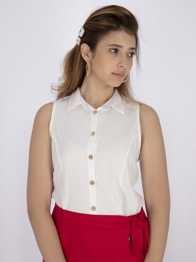 OR Tops & Blouses Basic Sleeveless Shirt with Turn-Down Collar