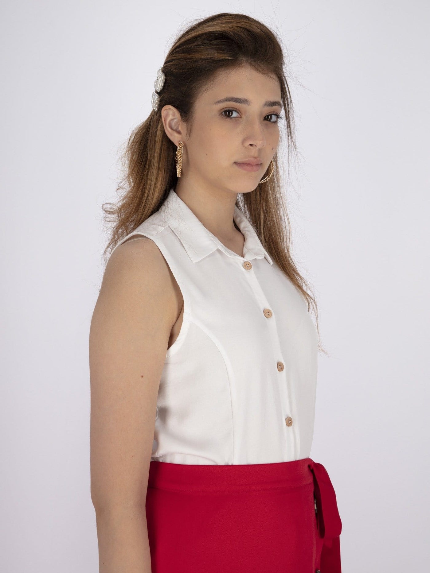 OR Tops & Blouses Basic Sleeveless Shirt with Turn-Down Collar