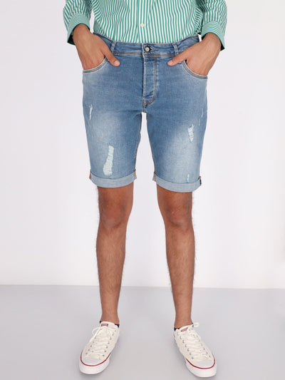 OR Pants & Shorts Light Wash Ripped Denim Shorts with Rolled-up Trims