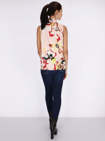 OR Tops & Blouses Floral Satin Sleeveless Blouse with High Neck