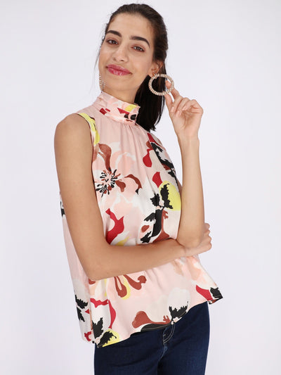 OR Tops & Blouses Floral Satin Sleeveless Blouse with High Neck