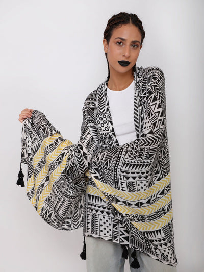 OR Hats & Scarves BLACK / Os Rectangular Scarf with Aztec Print