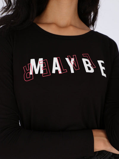 OR Tops & Blouses Front Text Print Basic Long Sleeve Top