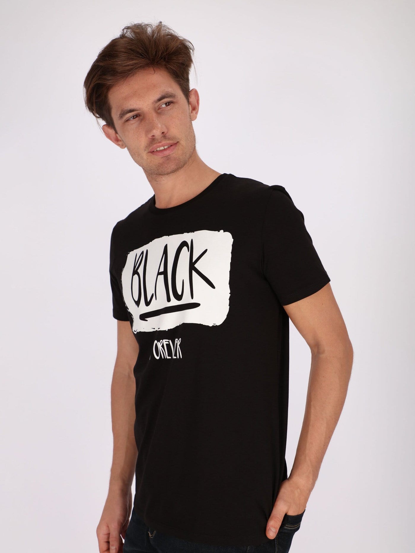 OR T-Shirts Black Forever Front Print Short Sleeve T-Shirt