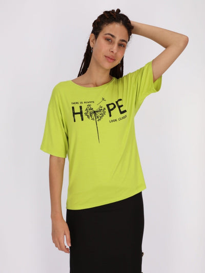 OR Tops & Blouses Apple Green / S There Is Always Hope Front Text Print Short Sleeve Top