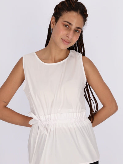 OR Tops & Blouses White / S Sleeveless Gathered Waist With Side Tie Blouse