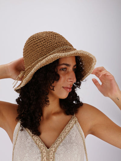 OR Hats & Scarves Beige / Os Open Weave Straw Hat with Contrasting Trim