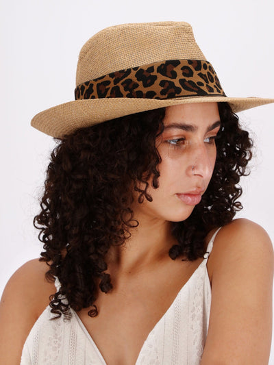 OR Hats & Scarves Beige / Os Straw Hat with Leopard Strap