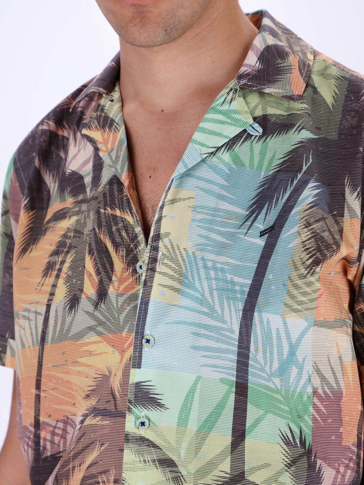 Daniel Hechter Shirts All-Over Palm Print Turn-Down Collar Shirt