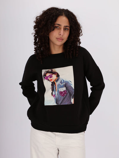 OR Sweatshirts & Hoodies Lady with Glasses Printed Sweatshirt