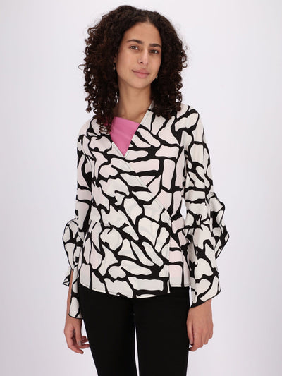 OR Tops & Blouses Wrap Around Blouse with Monochrome Abstract Print