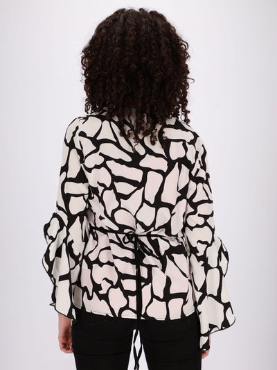 OR Tops & Blouses Wrap Around Blouse with Monochrome Abstract Print