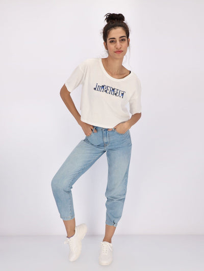 OR Tops & Blouses Front Embroidered Text Short Sleeve Top