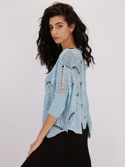 OR Knitwear Corydalis Blue / Os Open Stitch Sweater with Asymmetric Hem