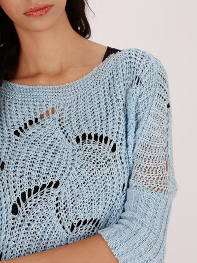 OR Knitwear Corydalis Blue / Os Open Stitch Sweater with Asymmetric Hem