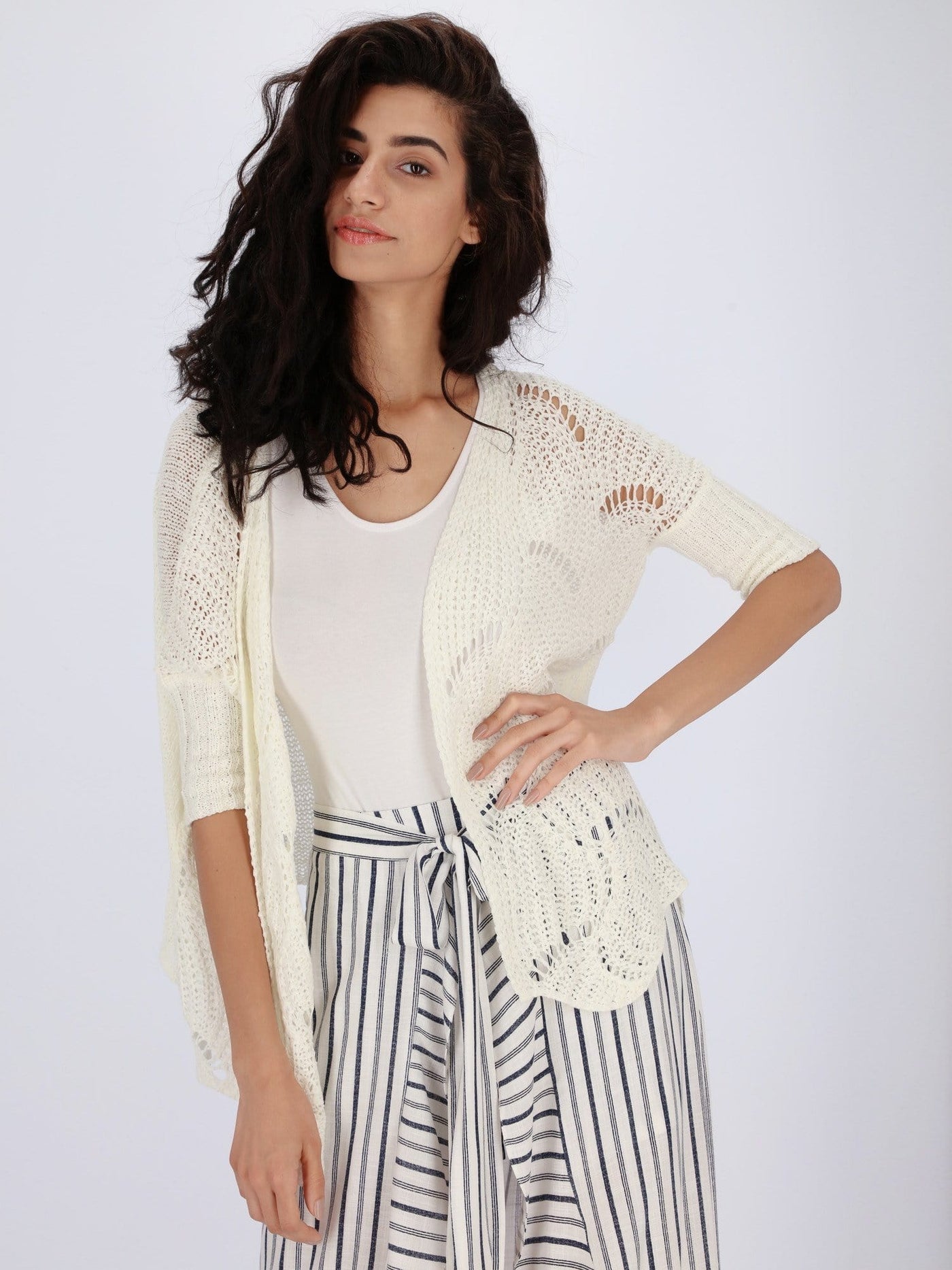 OR Jackets & Cardigans WHITE / Os Open Stitch Cardigan with Asymmetric Hem