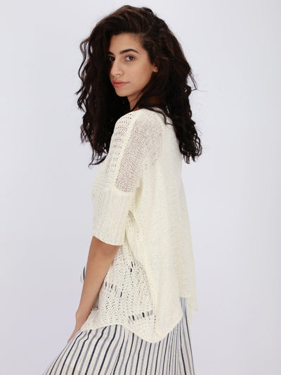 OR Jackets & Cardigans WHITE / Os Open Stitch Cardigan with Asymmetric Hem